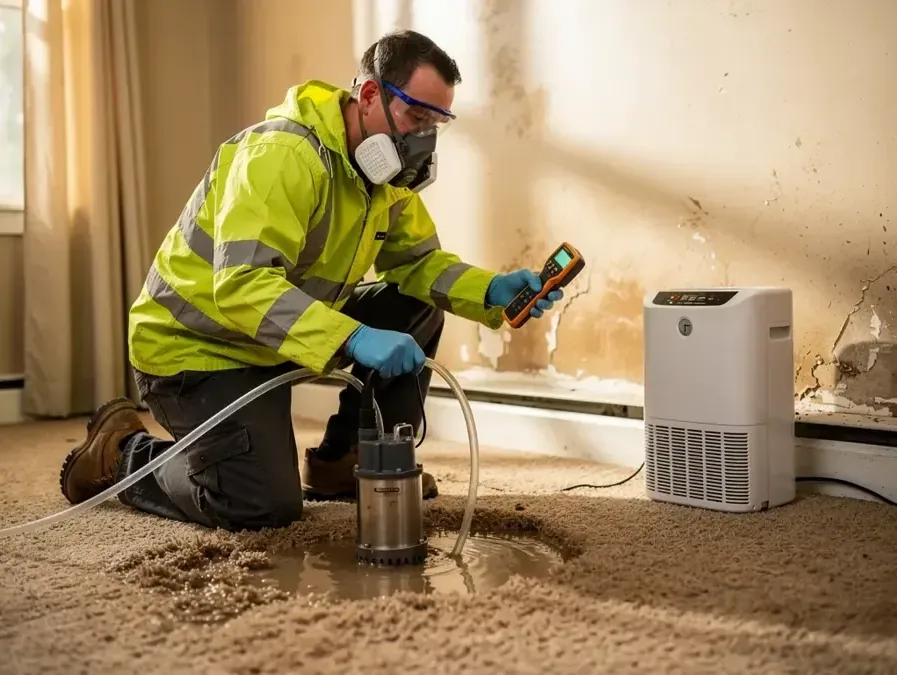 Drying equipment running in a room during a water damage job